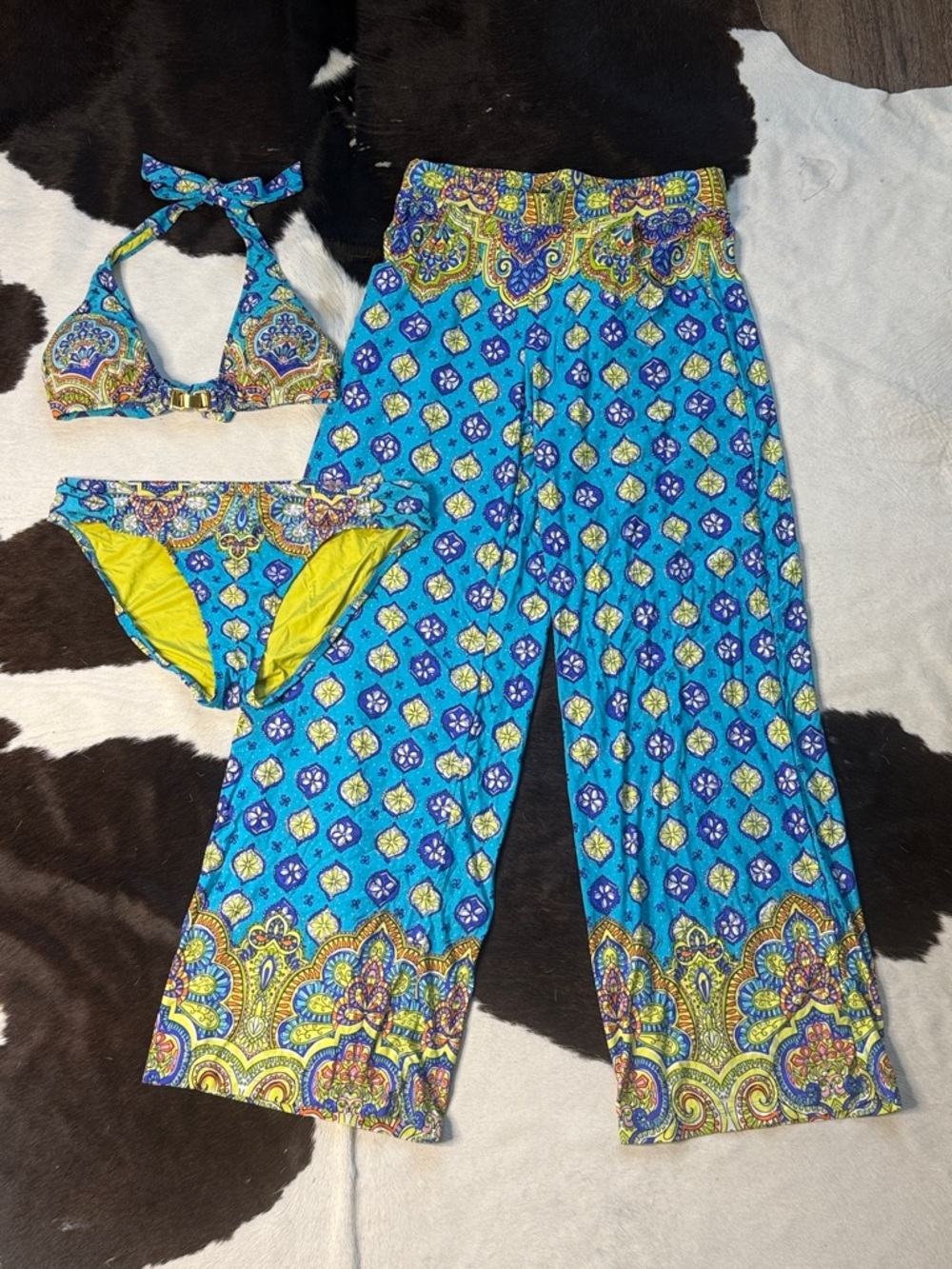 Trina Turk Paisley Bikini Set with Matching Wide-Leg Pants